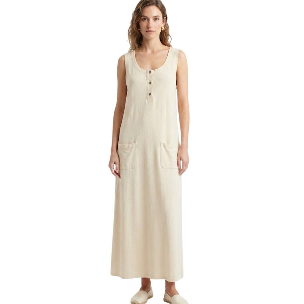 White Stag Sleeveless Maxi Dress Cream Summer Flowy Vacation Plus Size XL